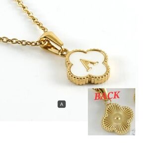 Gold Initial 'A' Clover Pendant Necklace - White & Gold